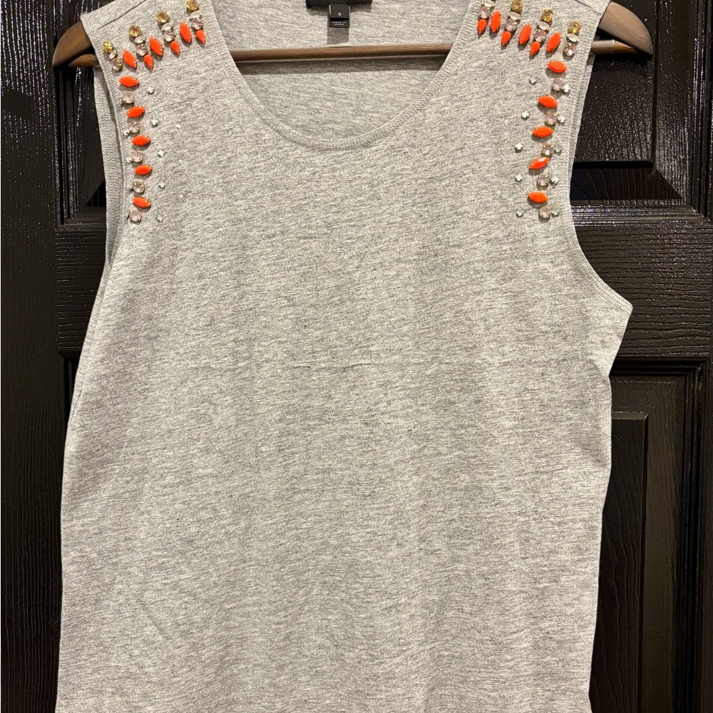 J. Crew Embellished Gray Sleeveless Top Size Small